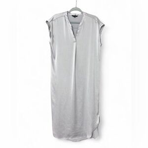 Banana Republic Medium Metallic Silver Sleeveless Midi Dress V-Neck Side Slit